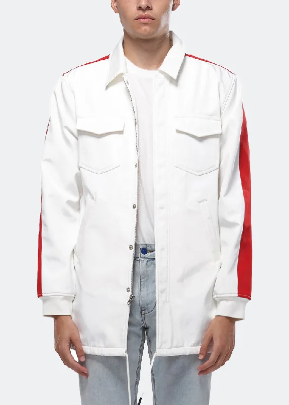 Embroidered men jackets with intricate floral designs for a unique aestheticKonus Men's Bonded Fabric Coaches Jacket in White Embroidered men jackets with intricate floral designs for a unique aestheticKonus Men's Bonded Fabric Coaches Jacket in White