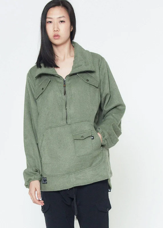 Men jackets with a built - in hood that can be stowed away when not in useKonus Men's Half Zip Mock Neck Jacket in Olive Men jackets with a built - in hood that can be stowed away when not in useKonus Men's Half Zip Mock Neck Jacket in Olive