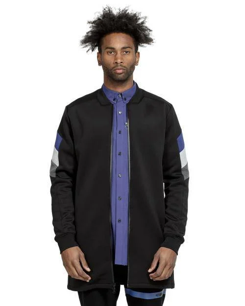 Bomber men jackets with ribbed cuffs for a classic 80s styleKonus Men's Long Scuba Bomber Jacket in Black