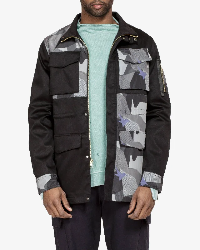 Men jackets with a built - in hood that can be stowed away when not in useKonus Men's M-65 Military Jacket In Black Men jackets with a built - in hood that can be stowed away when not in useKonus Men's M-65 Military Jacket In Black