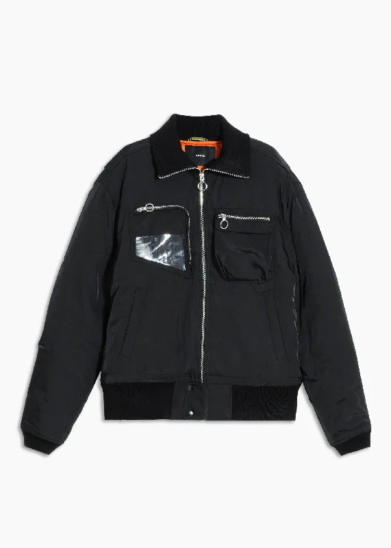 Fleece - lined men jackets for cold - weather commutingKonus Men's Mock Collar Bomber Jacket in Black Fleece - lined men jackets for cold - weather commutingKonus Men's Mock Collar Bomber Jacket in Black