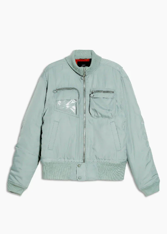Men jackets with a hidden interior pocket for secure storageKonus Men's Mock Collar Bomber Jacket in Green Men jackets with a hidden interior pocket for secure storageKonus Men's Mock Collar Bomber Jacket in Green