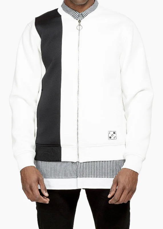 Stretch - fabric men jackets for unrestricted movement during workoutsKonus Men's Neoprene Bomber Jacket in White Stretch - fabric men jackets for unrestricted movement during workoutsKonus Men's Neoprene Bomber Jacket in White