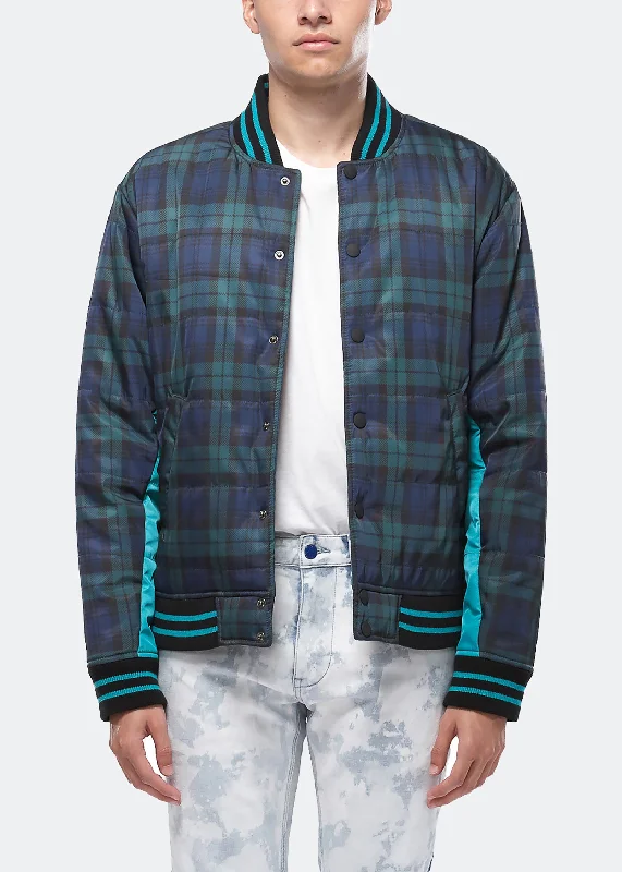 Plus - size men jackets with adjustable drawstrings for a comfortable fitKonus Men's Plaid Bomber Jacket in Green Plus - size men jackets with adjustable drawstrings for a comfortable fitKonus Men's Plaid Bomber Jacket in Green