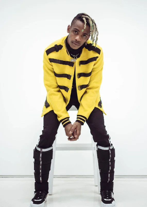 Embroidered men jackets with intricate floral designs for a unique aestheticKonus Men's Wool Blend Buckle Jacket n Yellow Embroidered men jackets with intricate floral designs for a unique aestheticKonus Men's Wool Blend Buckle Jacket n Yellow