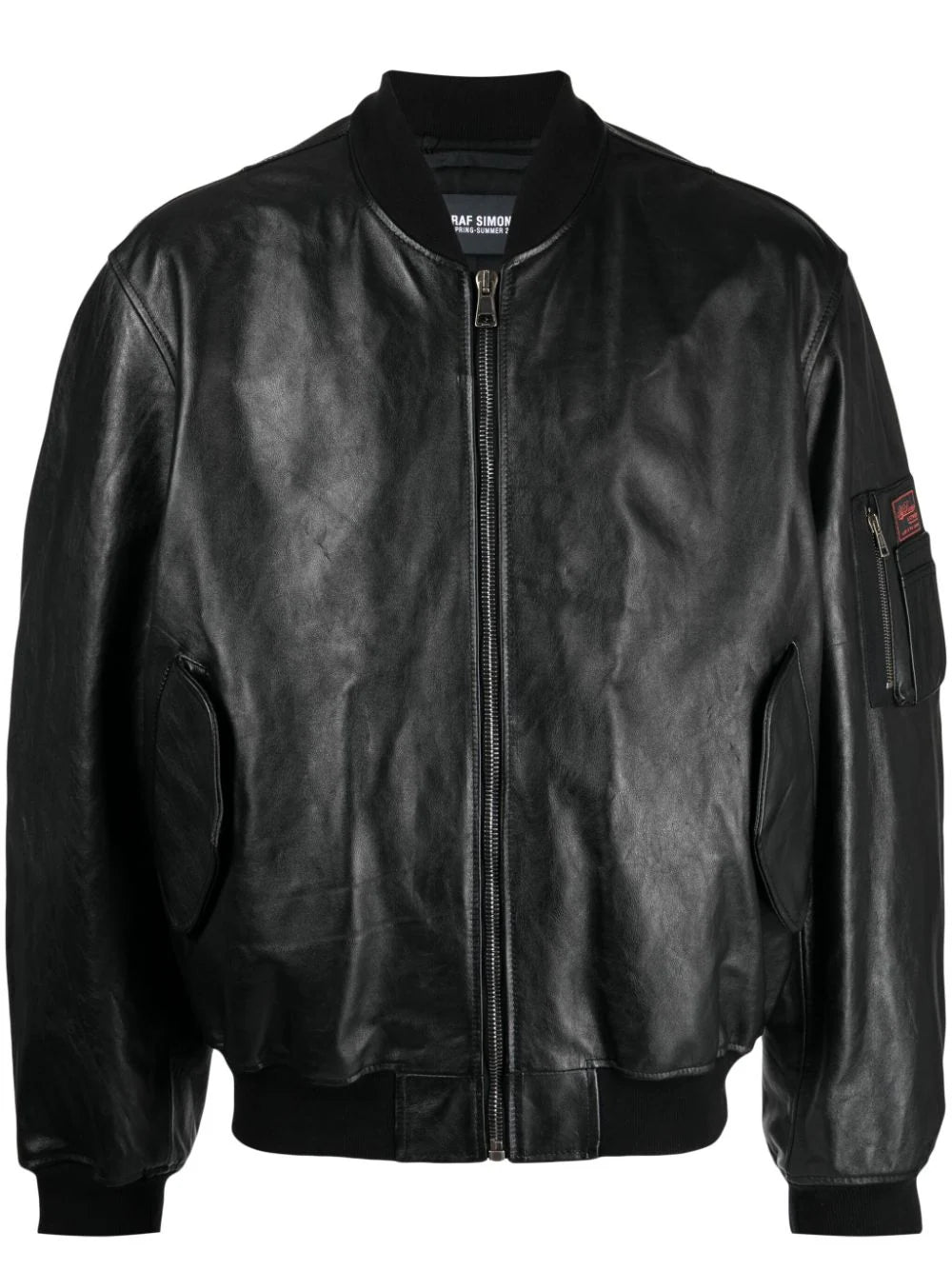 Stretch - fabric men jackets for unrestricted movement during workoutsLogo-Patch Leather Bomber Jacket Stretch - fabric men jackets for unrestricted movement during workoutsLogo-Patch Leather Bomber Jacket
