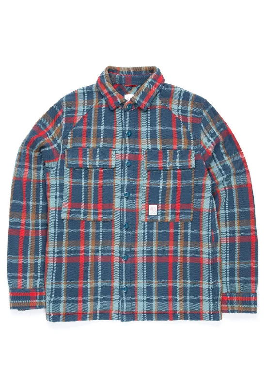 Down - filled men jackets in bright colors for winter fashionTopo Designs Men's Mountain Shirt Jacket - Pond Blue Multi Plaid Down - filled men jackets in bright colors for winter fashionTopo Designs Men's Mountain Shirt Jacket - Pond Blue Multi Plaid