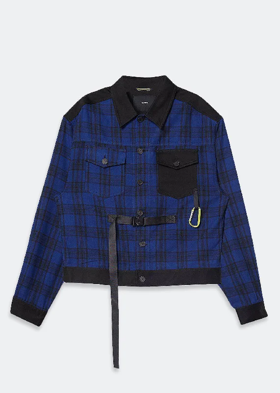 Windbreaker men jackets with UV protection for outdoor activitiesMen's Plaid Shirt Jacket in Blue