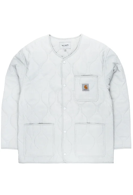 Hooded men jackets with a detachable faux - fur trim for added warmthCarhartt WIP Men's Skyton Liner - Sonic Silver Hooded men jackets with a detachable faux - fur trim for added warmthCarhartt WIP Men's Skyton Liner - Sonic Silver