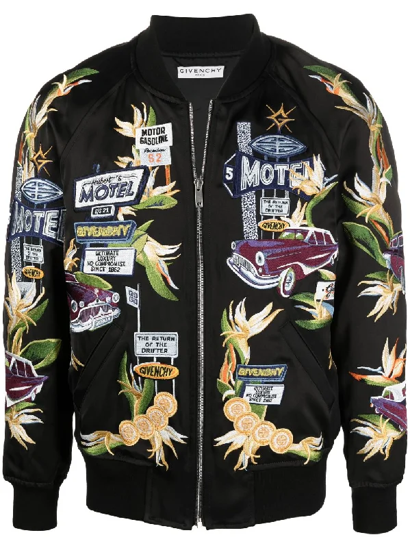 Fleece - lined men jackets for cold - weather commutingMotel-Embroidered Satin Bomber Jacket Fleece - lined men jackets for cold - weather commutingMotel-Embroidered Satin Bomber Jacket