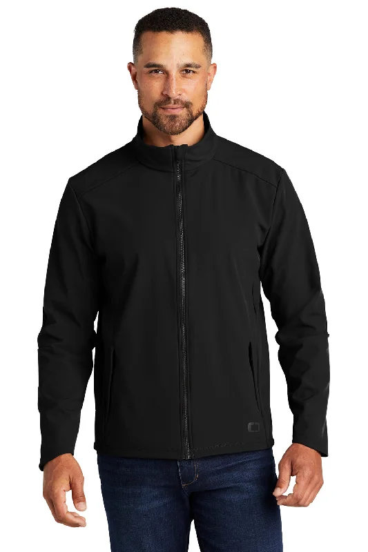 Denim men jackets with embroidered patches for a personalized touchOgio Mens Commuter Water Resistant Full Zip Soft Shell Jacket - Blacktop