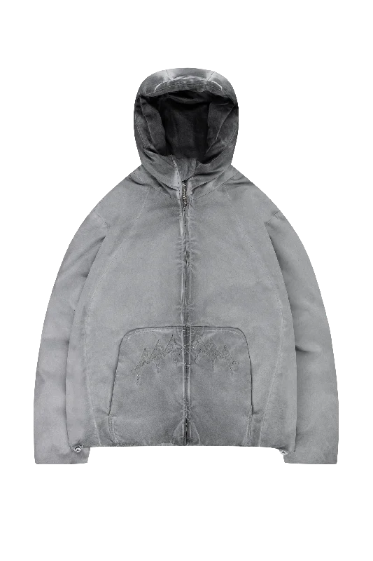 Embroidered men jackets with intricate floral designs for a unique aestheticOIL WASHED PUFFER JACKET GREY Embroidered men jackets with intricate floral designs for a unique aestheticOIL WASHED PUFFER JACKET GREY