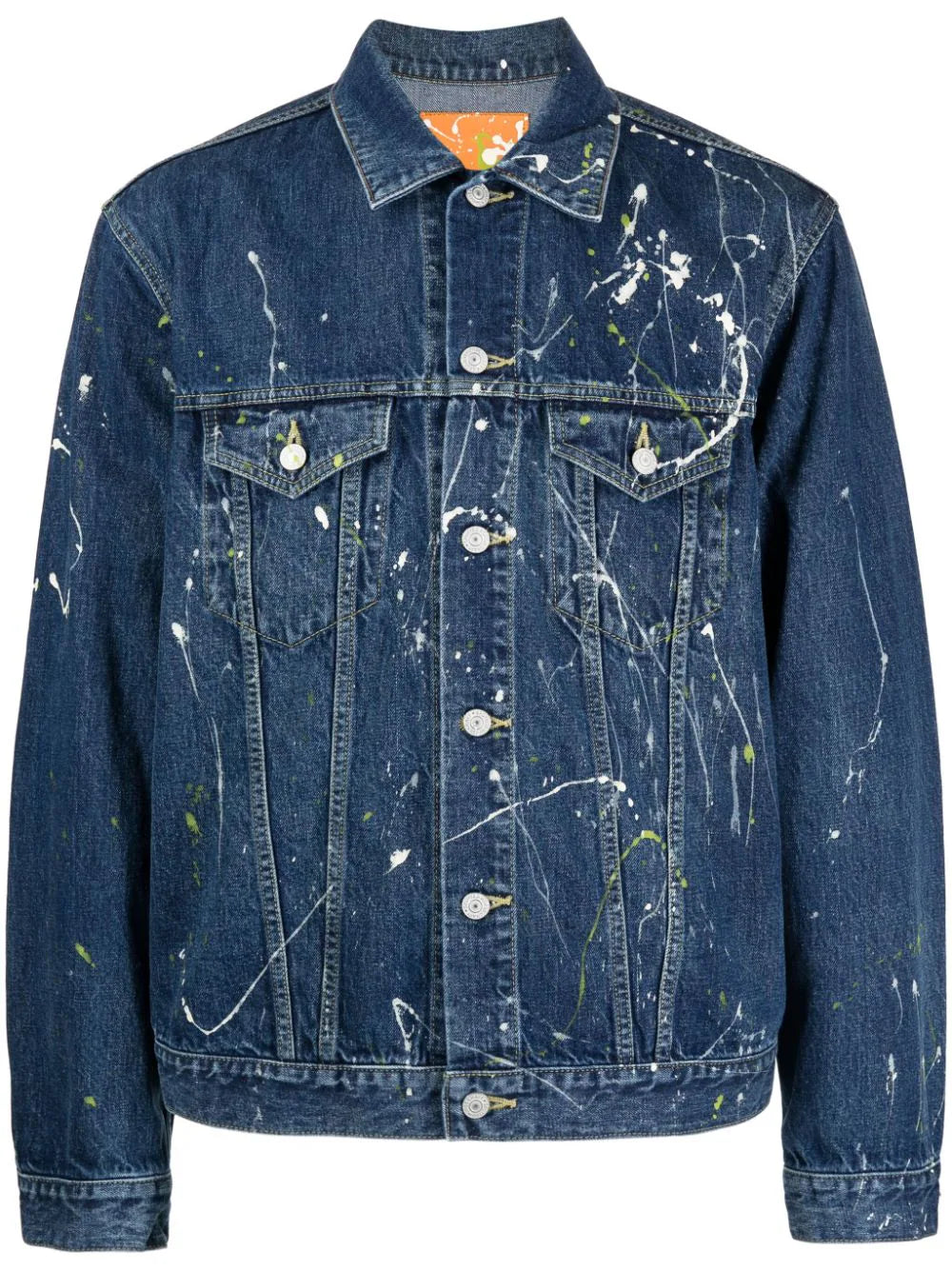 Stretch - fabric men jackets for unrestricted movement during workoutsPaint-Splatter Denim Jacket Stretch - fabric men jackets for unrestricted movement during workoutsPaint-Splatter Denim Jacket