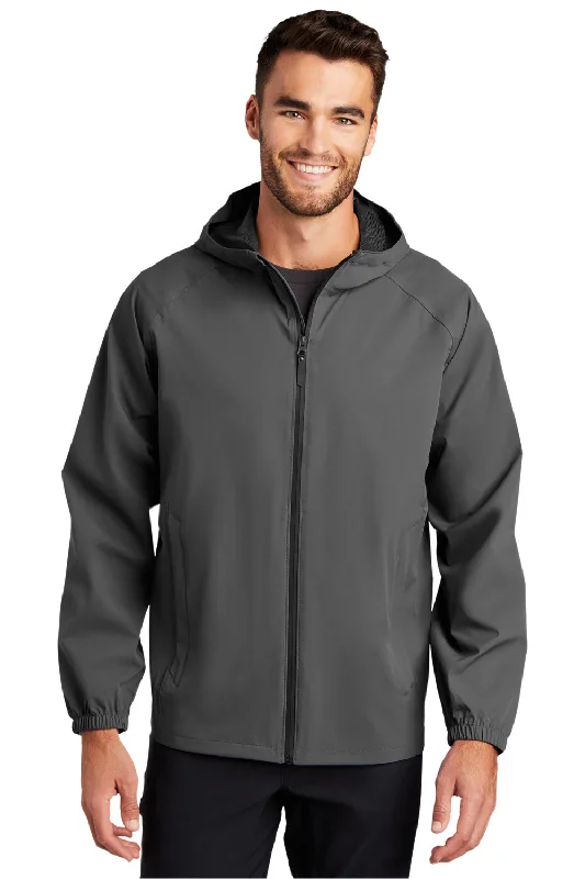 Men jackets with a built - in hood that can be stowed away when not in usePort Authority Mens Essential Waterproof Full Zip Hooded Rain Jacket - Graphite Grey Men jackets with a built - in hood that can be stowed away when not in usePort Authority Mens Essential Waterproof Full Zip Hooded Rain Jacket - Graphite Grey