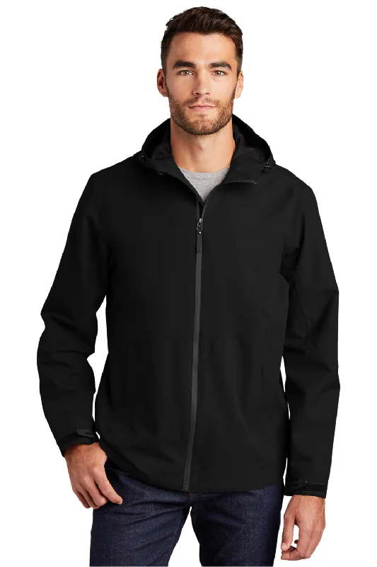 Hooded men jackets with a detachable faux - fur trim for added warmthPort Authority Mens Tech Wind & Water Resistant Full Zip Hooded Rain Jacket - Deep Black Hooded men jackets with a detachable faux - fur trim for added warmthPort Authority Mens Tech Wind & Water Resistant Full Zip Hooded Rain Jacket - Deep Black