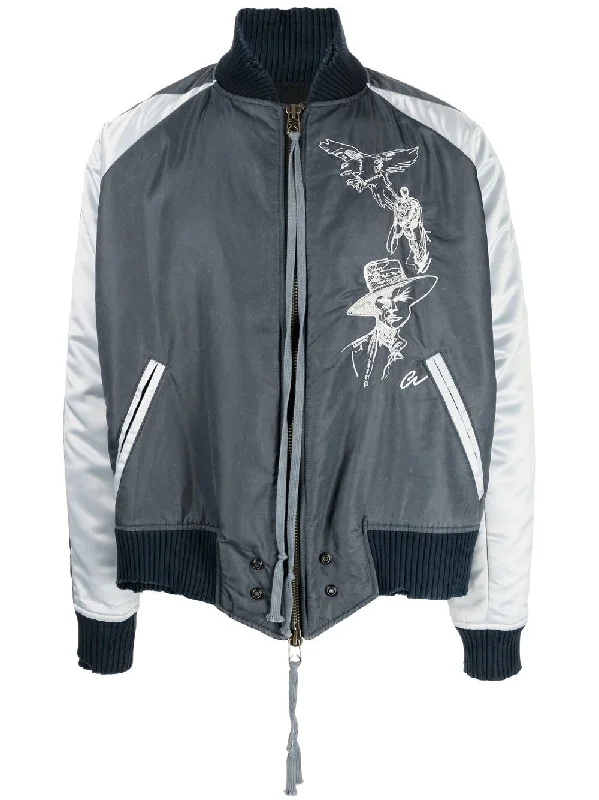 Hooded men jackets with a detachable faux - fur trim for added warmthSketch-Print Bomber Jacket Hooded men jackets with a detachable faux - fur trim for added warmthSketch-Print Bomber Jacket