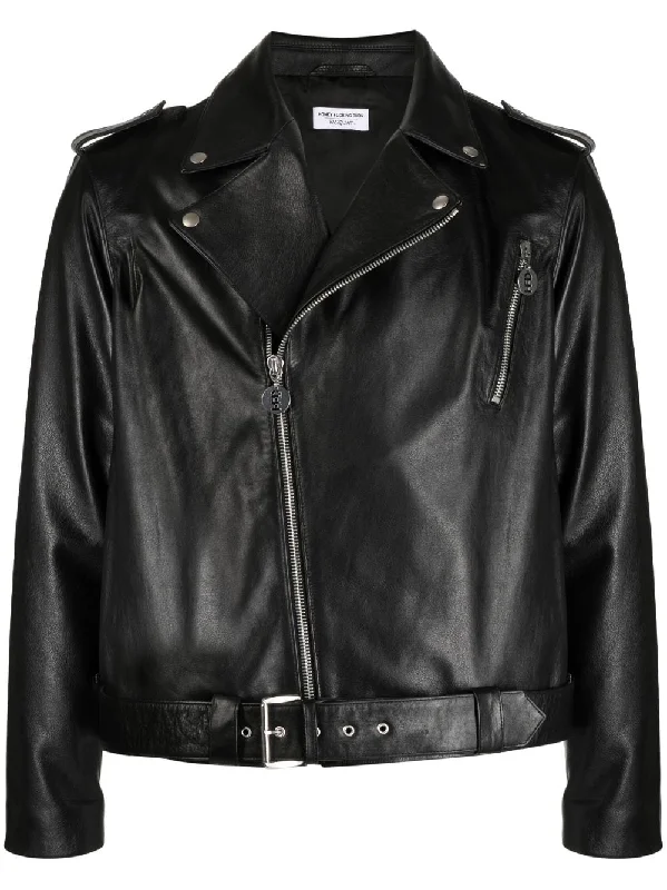 Performance - driven men jackets with breathable fabric for sportsSlogan-Print Leather Biker Jacket Performance - driven men jackets with breathable fabric for sportsSlogan-Print Leather Biker Jacket
