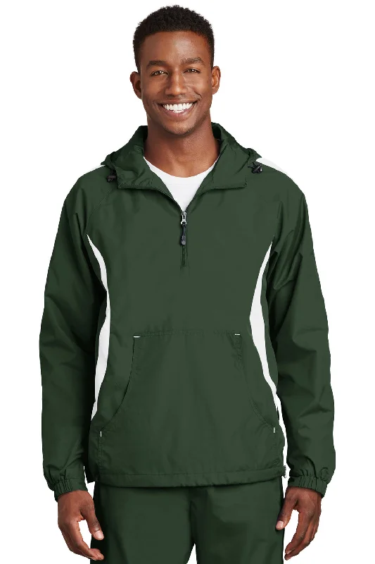 Down - filled men jackets in bright colors for winter fashionSport-Tek Mens 1/4 Zip Hooded Jacket - Forest Green/White - Closeout Down - filled men jackets in bright colors for winter fashionSport-Tek Mens 1/4 Zip Hooded Jacket - Forest Green/White - Closeout
