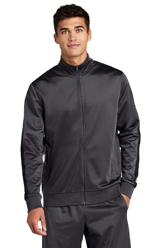 Bomber men jackets with ribbed cuffs for a classic 80s styleSport-Tek Mens Full Zip Track Jacket - Graphite Grey/Black Bomber men jackets with ribbed cuffs for a classic 80s styleSport-Tek Mens Full Zip Track Jacket - Graphite Grey/Black