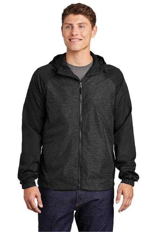 Down - filled men jackets in bright colors for winter fashionSport-Tek Mens Wind & Water Resistant Full Zip Hooded Jacket - Heather Black/Black Down - filled men jackets in bright colors for winter fashionSport-Tek Mens Wind & Water Resistant Full Zip Hooded Jacket - Heather Black/Black