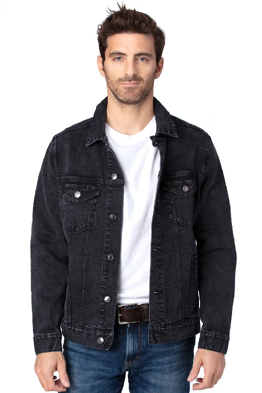 Plus - size men jackets with adjustable drawstrings for a comfortable fitThreadfast Apparel Mens Button Down Denim Jacket - Black