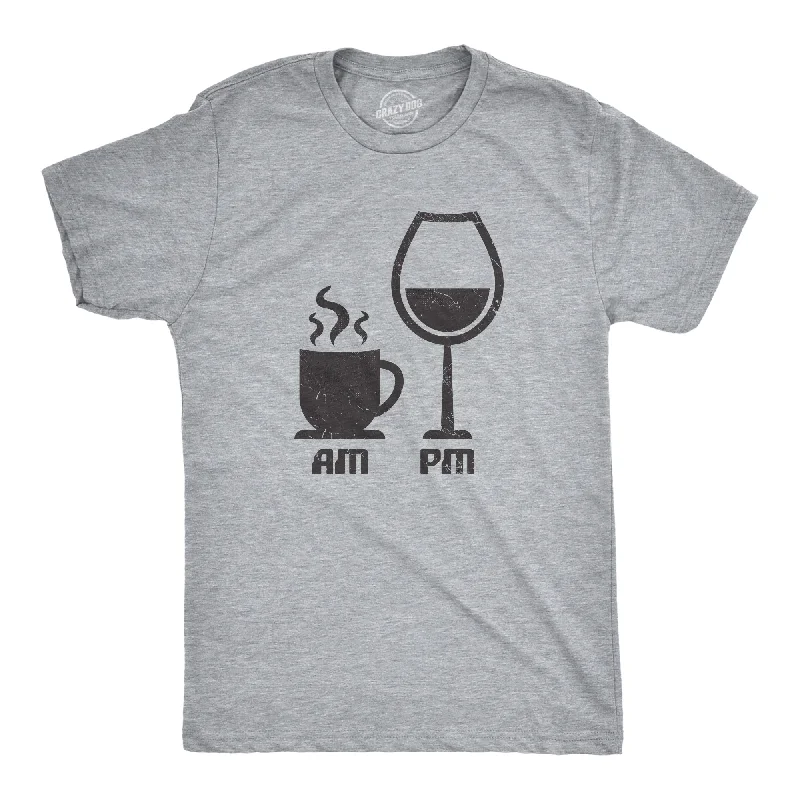 Men's short - sleeve linen t - shirts for summer beach outingsAM Coffee PM Wine Men's T Shirt Men's short - sleeve linen t - shirts for summer beach outingsAM Coffee PM Wine Men's T Shirt