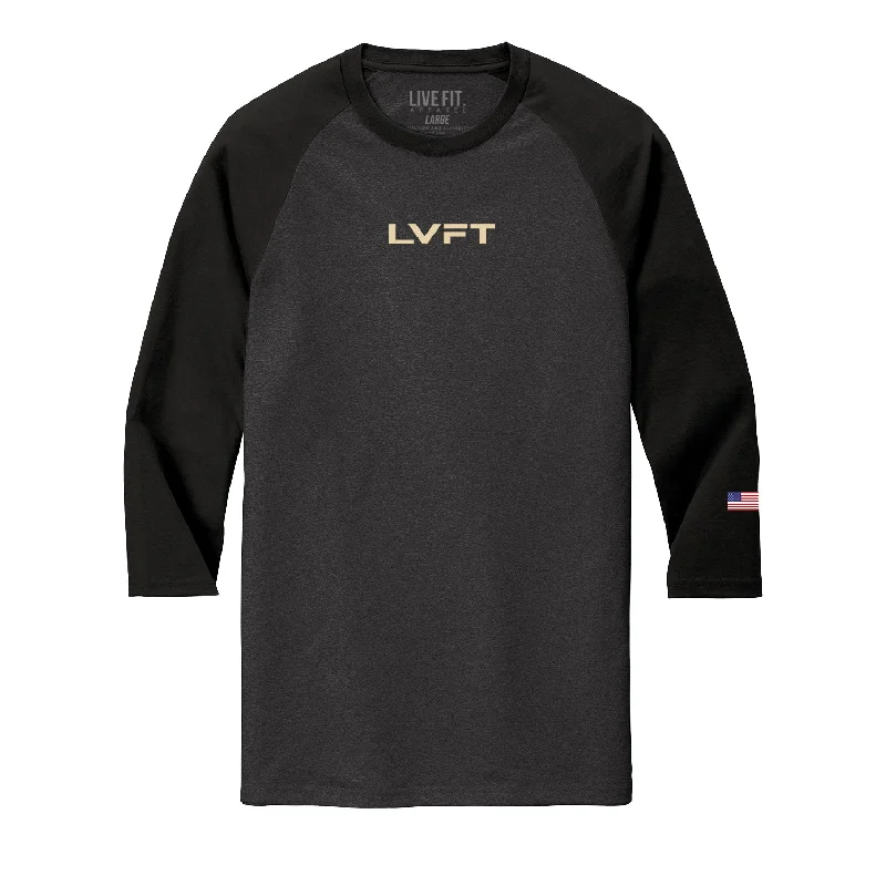 Men's v - neck muscle t - shirts for a body - building aestheticAmerican Raglan - Black / Charcoal