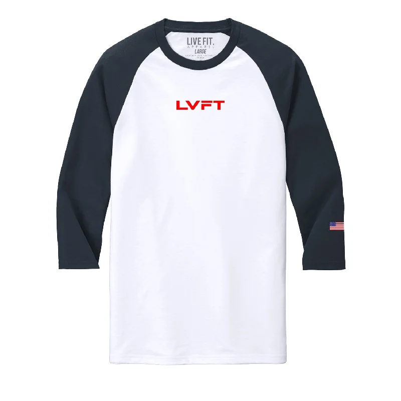 Men's mock - neck t - shirts with a modern and sleek styleAmerican Raglan - White/Blue