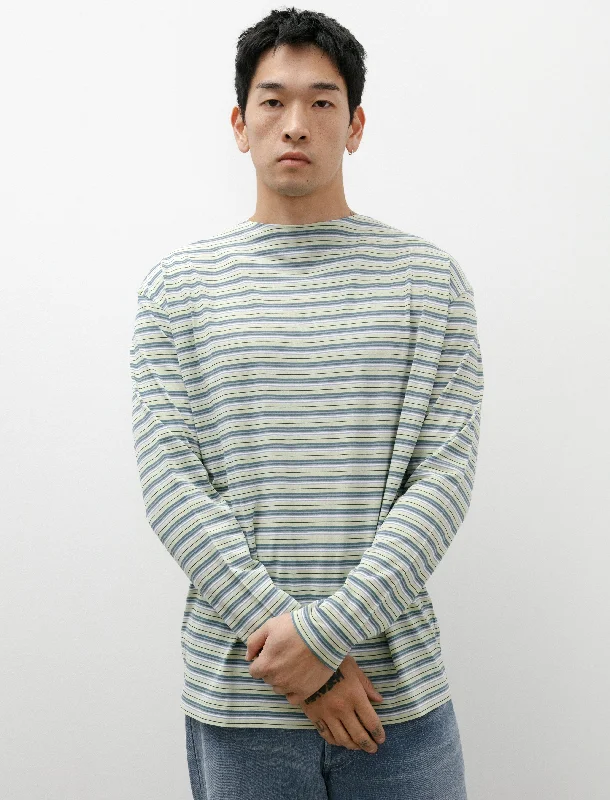 Men's eco - friendly recycled t - shirts for sustainable fashion choicesHard Twist Cotton Border Boatneck L/S Tee Light Green Men's eco - friendly recycled t - shirts for sustainable fashion choicesHard Twist Cotton Border Boatneck L/S Tee Light Green