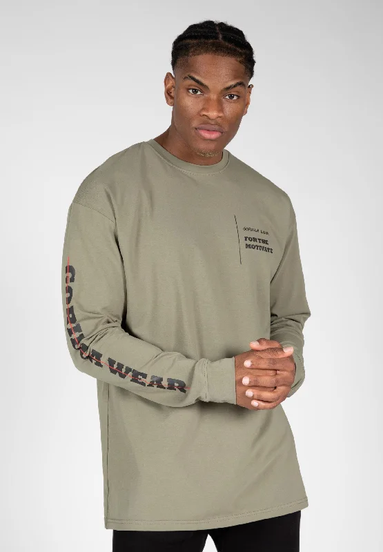 Men's long - sleeve henley t - shirts with button - down placketsBoise Oversized Long Sleeve - Army Green Men's long - sleeve henley t - shirts with button - down placketsBoise Oversized Long Sleeve - Army Green