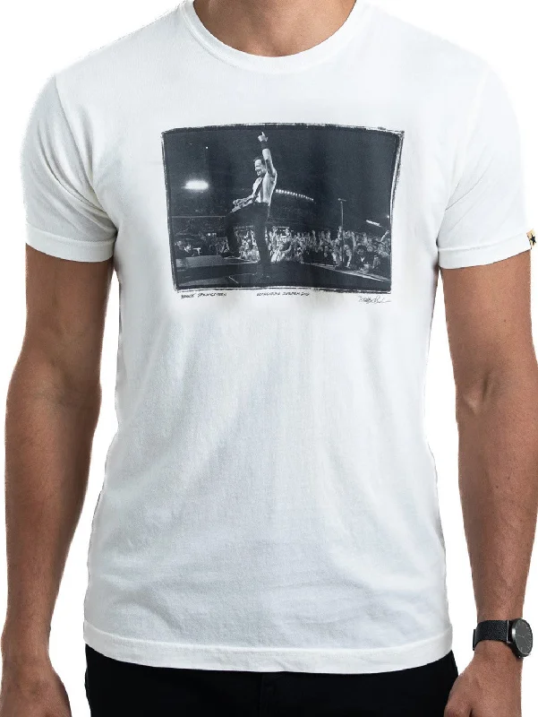 Men's button - front t - shirts with a unique artistic printBruce Crowd Tee - Vintage White Men's button - front t - shirts with a unique artistic printBruce Crowd Tee - Vintage White