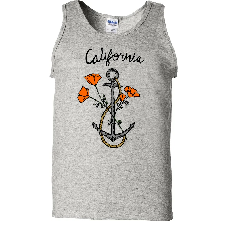 Men's mock - neck t - shirts with a modern and sleek styleCalifornia Anchor Poppies Asst Colors Tank Top Men's mock - neck t - shirts with a modern and sleek styleCalifornia Anchor Poppies Asst Colors Tank Top