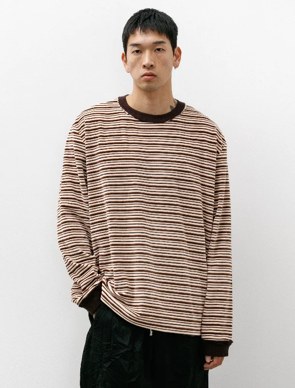 Men's polo t - shirts with a contrast collar for a preppy lookBig Tee LS Velour Stripe Pink/Brown Men's polo t - shirts with a contrast collar for a preppy lookBig Tee LS Velour Stripe Pink/Brown