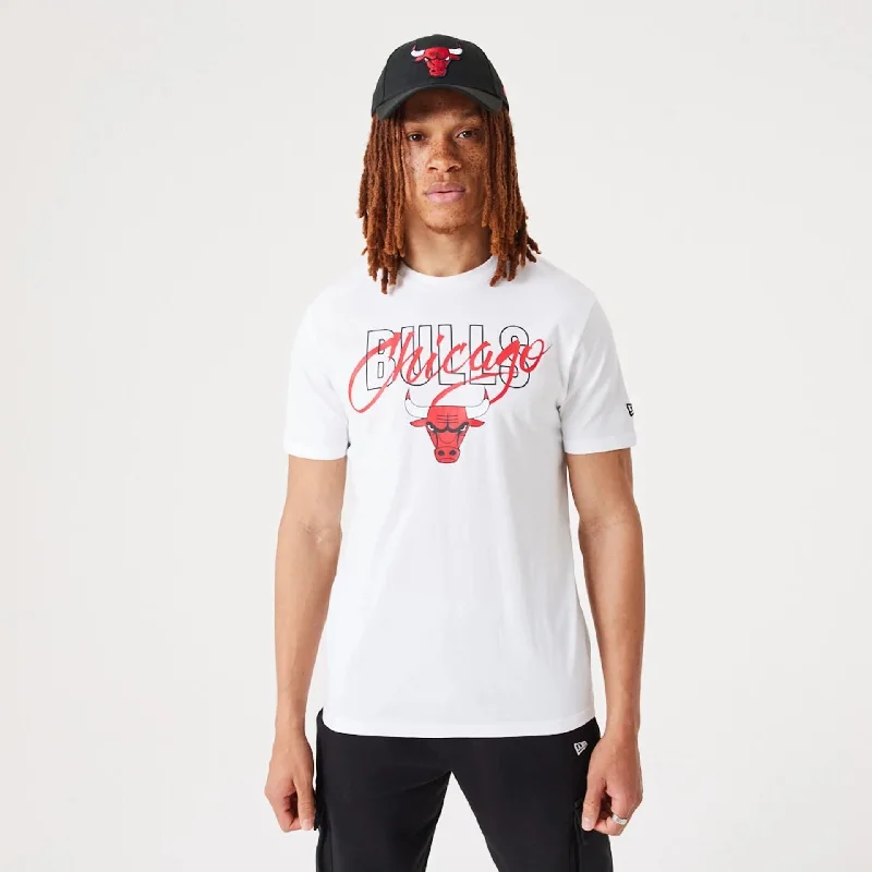 Men's short - sleeve linen t - shirts for summer beach outingsChicago Bulls NBA Script White T-Shirt Men's short - sleeve linen t - shirts for summer beach outingsChicago Bulls NBA Script White T-Shirt