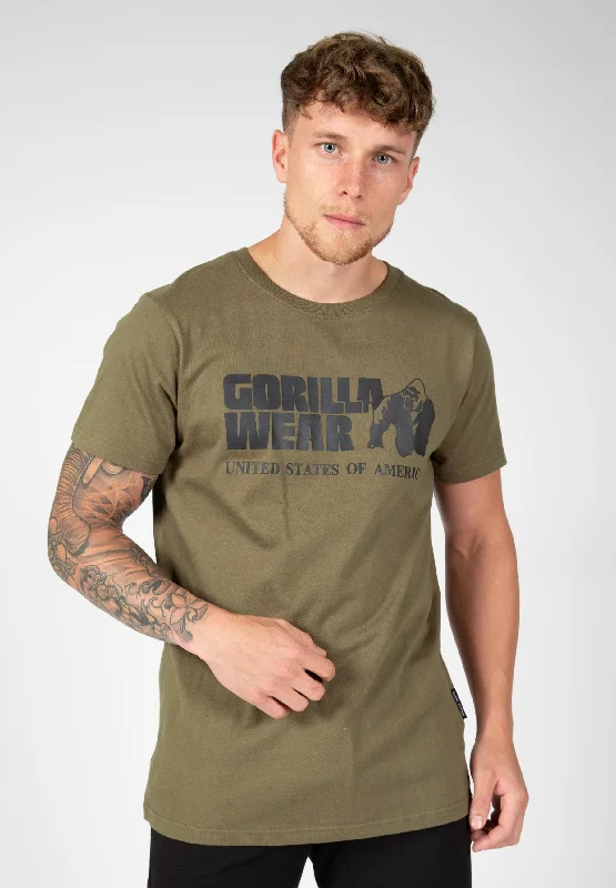 Men's v - neck muscle t - shirts for a body - building aestheticClassic T-shirt - Army Green