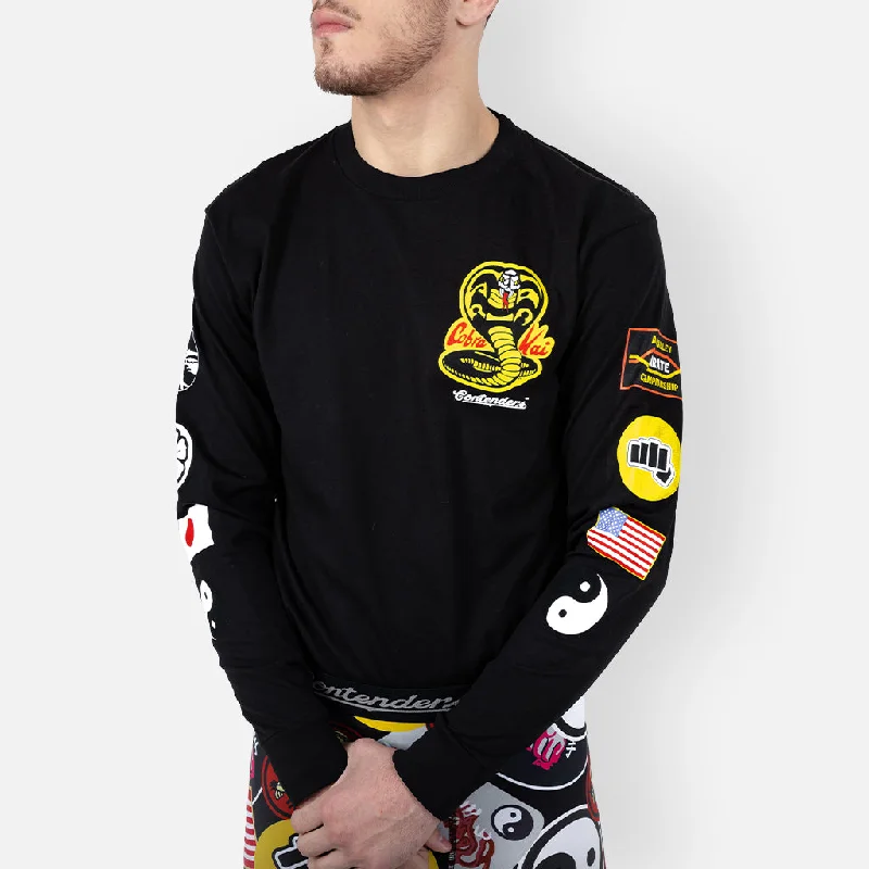 Men's ribbed t - shirts with a textured finish for added styleCOBRA KAI PATCHES LONG SLEEVE SHIRT Men's ribbed t - shirts with a textured finish for added styleCOBRA KAI PATCHES LONG SLEEVE SHIRT