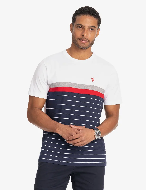 Men's slim - fit graphic t - shirts with vintage rock band printsCOLOR BLOCK YARN DYE STRIPE T-SHIRT Men's slim - fit graphic t - shirts with vintage rock band printsCOLOR BLOCK YARN DYE STRIPE T-SHIRT