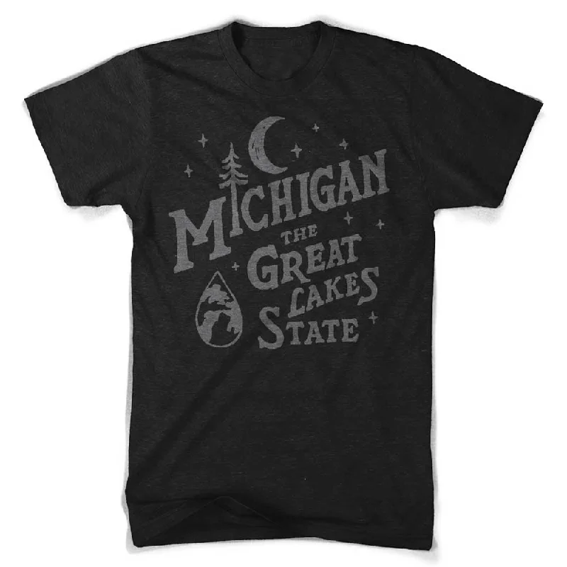 Men's long - sleeve henley t - shirts with button - down placketsMens Michigan Vintage Font T-Shirt (Heather Black) Men's long - sleeve henley t - shirts with button - down placketsMens Michigan Vintage Font T-Shirt (Heather Black)