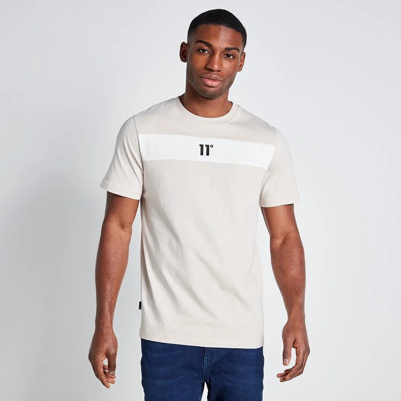 Men's long - sleeve henley t - shirts with button - down placketsCut and Sew Panelled T-Shirt - Stone / Coconut White Men's long - sleeve henley t - shirts with button - down placketsCut and Sew Panelled T-Shirt - Stone / Coconut White