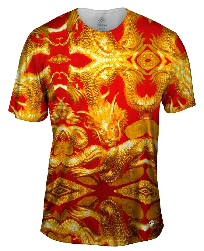 Men's tie - dye t - shirts with a bohemian styleDancing Gold Dragon