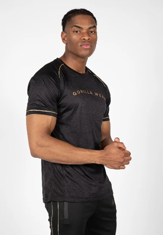 Men's slim - fit graphic t - shirts with vintage rock band printsFremont T-Shirt - Black/Gold Men's slim - fit graphic t - shirts with vintage rock band printsFremont T-Shirt - Black/Gold