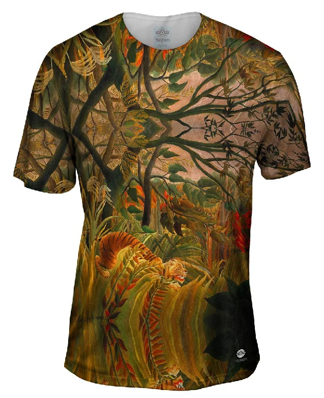 Men's polo t - shirts with a contrast collar for a preppy lookHenri Rousseau - "Tiger in a Tropical Storm" (1891)
