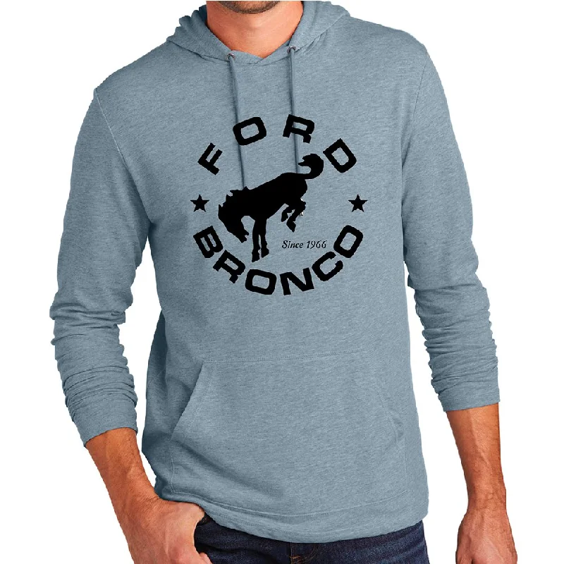 Men's button - front t - shirts with a unique artistic printHoodie - Mens Ford Bronco Circle - Flint Blue Heather Men's button - front t - shirts with a unique artistic printHoodie - Mens Ford Bronco Circle - Flint Blue Heather