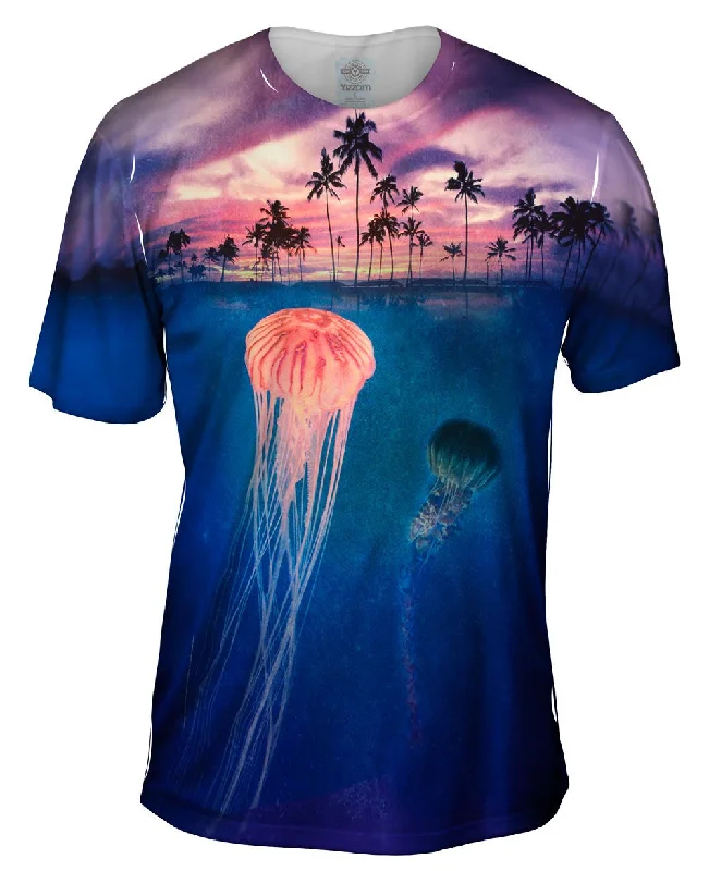 Men's polo t - shirts with a contrast collar for a preppy lookJellyfish Sky Palm Tree Men's polo t - shirts with a contrast collar for a preppy lookJellyfish Sky Palm Tree