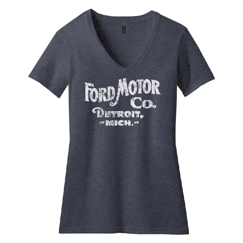 Men's slim - fit graphic t - shirts with vintage rock band printsLadies Ford Distressed 1903 Text V-Neck - Triblend Heather Navy Men's slim - fit graphic t - shirts with vintage rock band printsLadies Ford Distressed 1903 Text V-Neck - Triblend Heather Navy