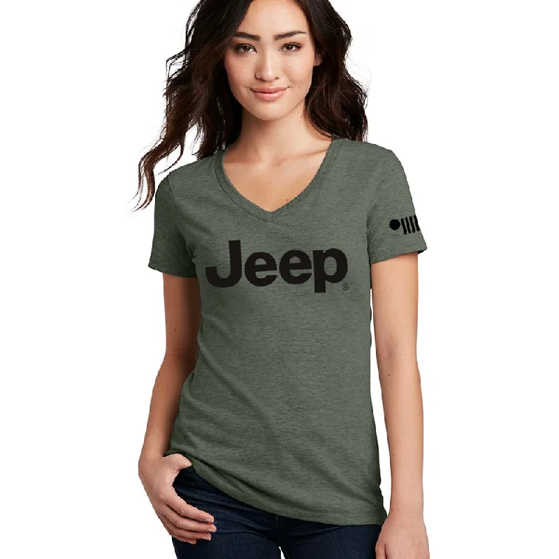 Men's mock - neck t - shirts with a modern and sleek styleLadies Jeep® Text V-neck - Military Green Men's mock - neck t - shirts with a modern and sleek styleLadies Jeep® Text V-neck - Military Green