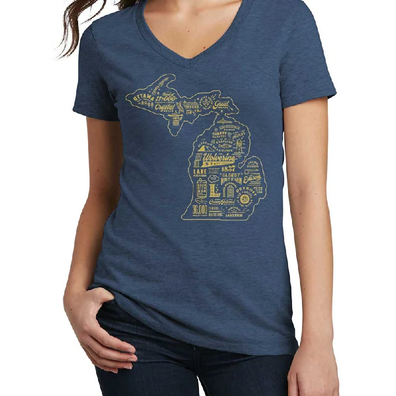 Men's smart - casual checkered t - shirts for semi - formal occasionsLadies Relaxed V-neck Michigan Places T-shirt - Deep Navy Men's smart - casual checkered t - shirts for semi - formal occasionsLadies Relaxed V-neck Michigan Places T-shirt - Deep Navy