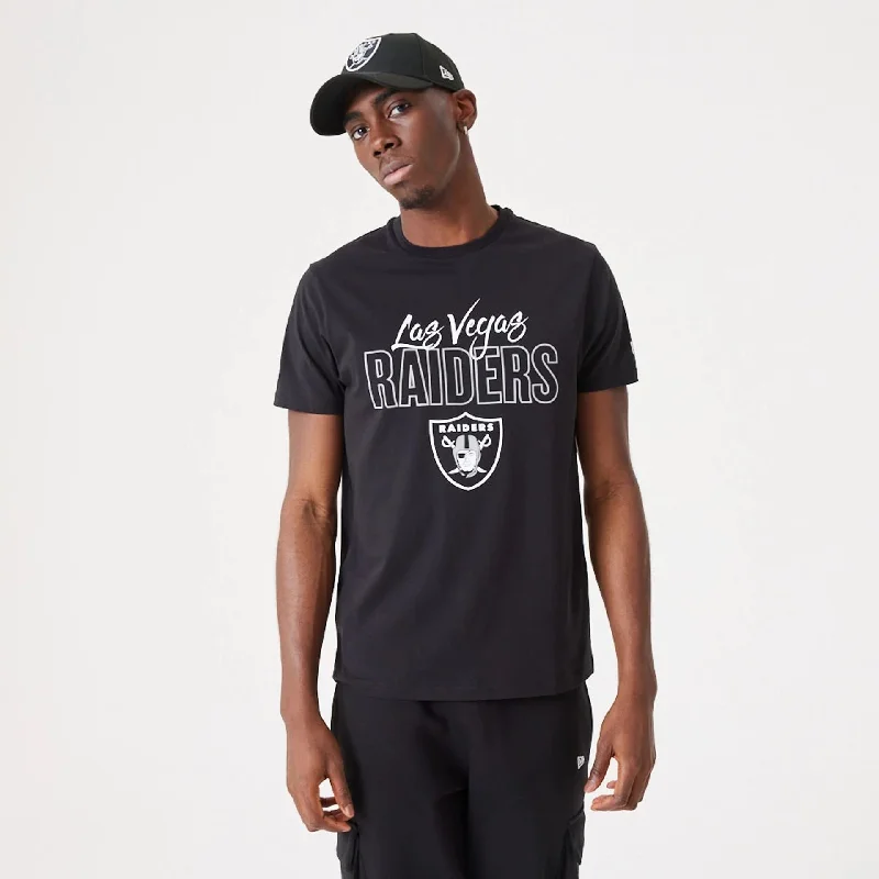 Men's short - sleeve linen t - shirts for summer beach outingsLas Vegas Raiders NFL Script Black T-Shirt Men's short - sleeve linen t - shirts for summer beach outingsLas Vegas Raiders NFL Script Black T-Shirt