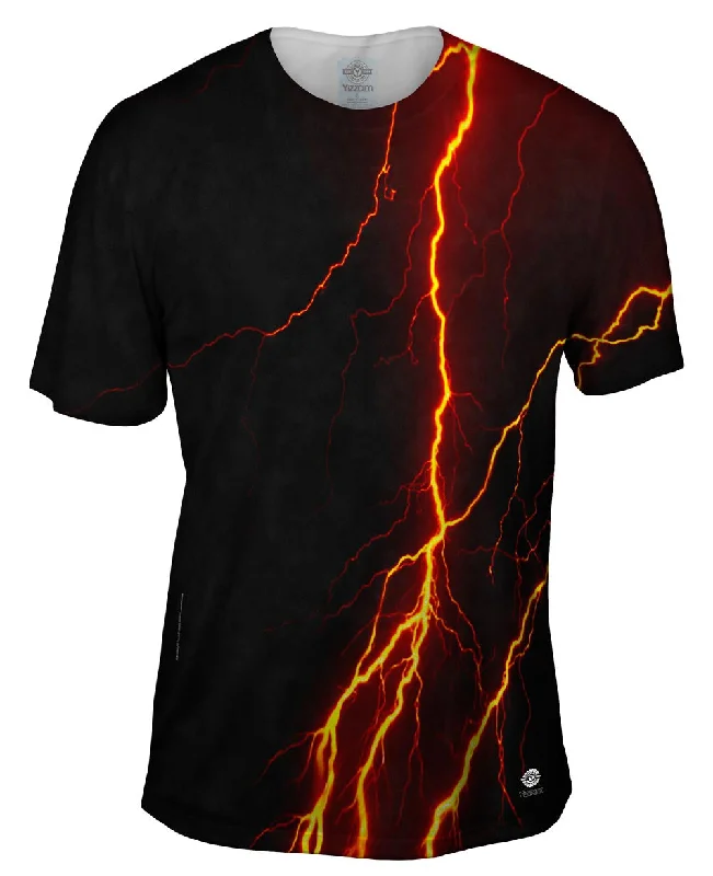 Men's UV - protection t - shirts for outdoor activities in the sunLightning Storm Orange