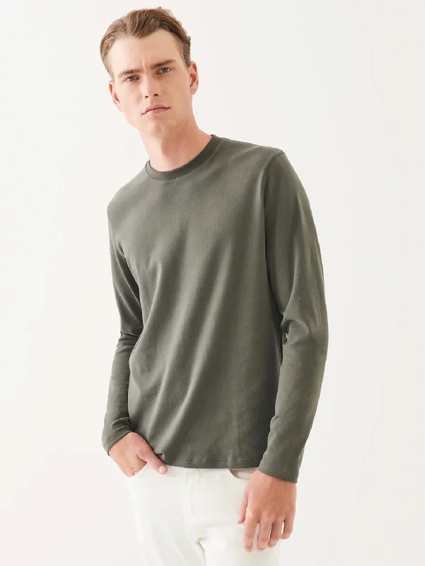 Men's short - sleeve linen t - shirts for summer beach outingsPima Cotton Brushed Long Sleeve Tee - Thyme Men's short - sleeve linen t - shirts for summer beach outingsPima Cotton Brushed Long Sleeve Tee - Thyme